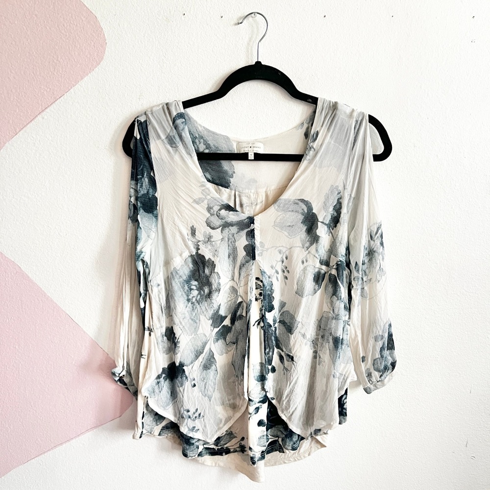 Lucky Brand Peasant Top Sheer Floral Boho Western Hippie Medium